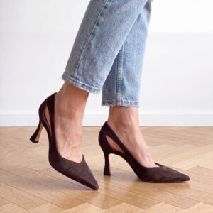 Décolleté da donna Desiree Dark Chocolate in pelle scamosciata, colore marrone scuro